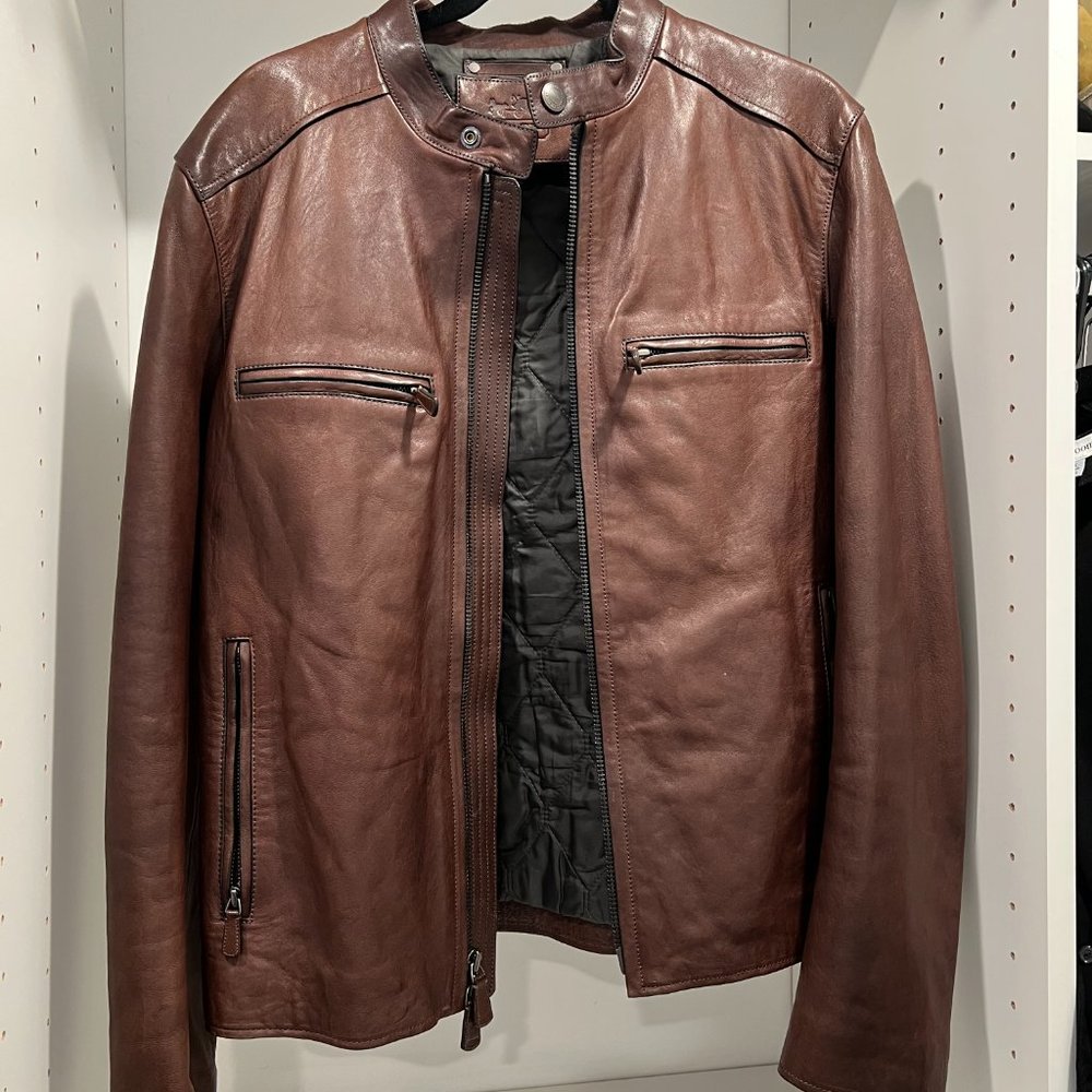 Coach Racer Brown Leather Jacket Size Mens Medium